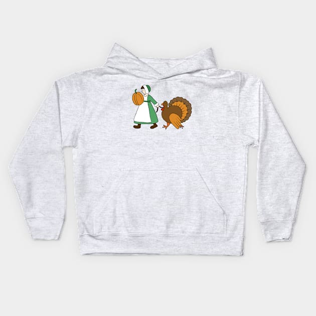 Thanksgiving Pilgrim and Turkey Kids Hoodie by valentinahramov